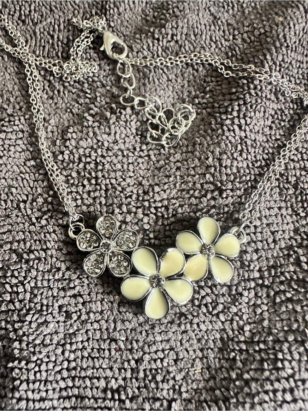 Silver Floral Necklace with Cream Petal Accents